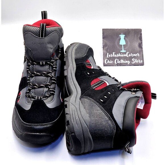 NWOB Lands End Men's Black & Red Fabric Suede Leather Hiking Boots Sz 11D 2704 - Picture 11 of 16